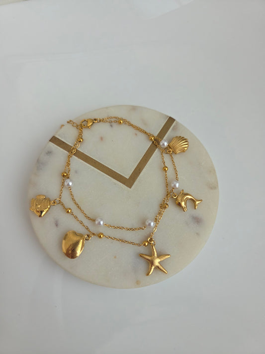 Perlas y mar anklet